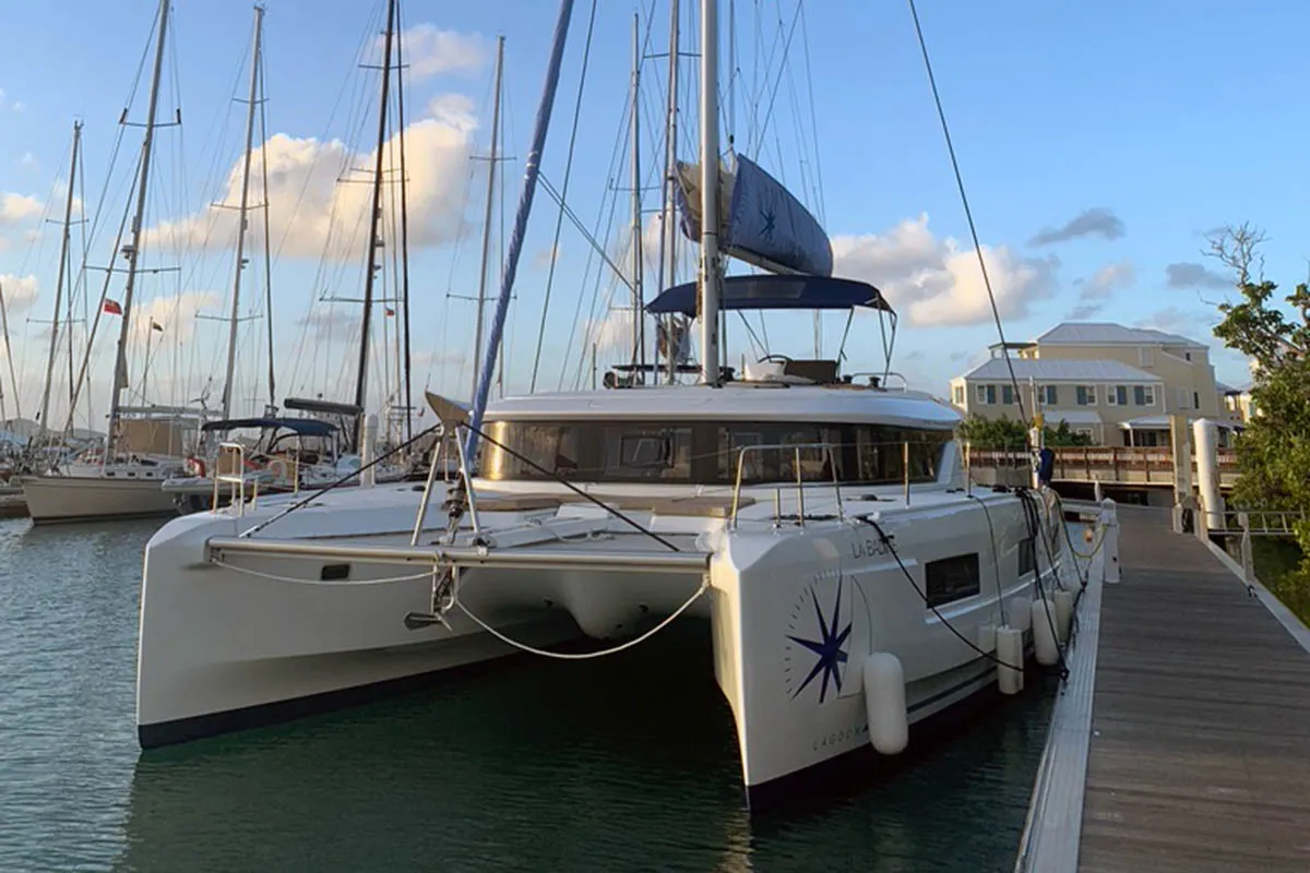 Exterior view of La Badine, a Lagoon 46 catamaran at Road Town, British Virgin Islands