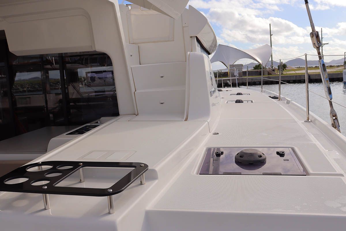 Deck of La Badine, a Lagoon 46 catamaran at Road Town, British Virgin Islands