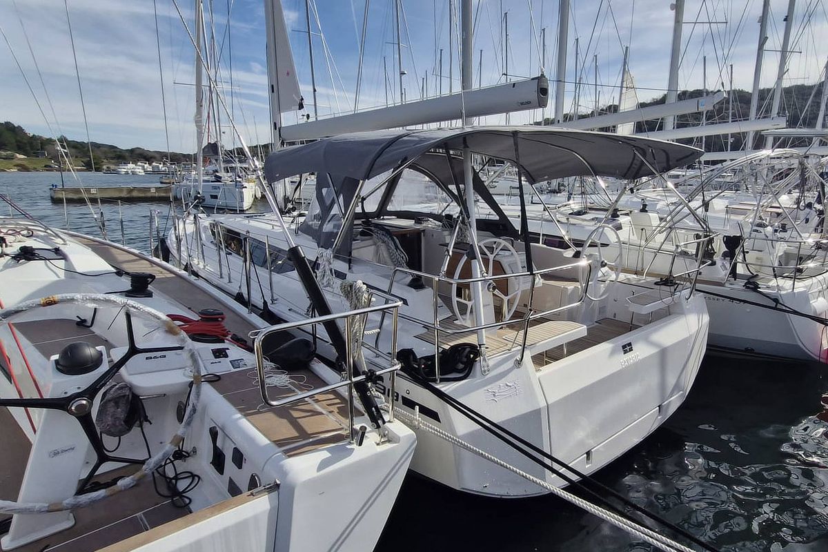Cockpit of Williams, a Bavaria C38 sailboat at Grad Pula, Croatia