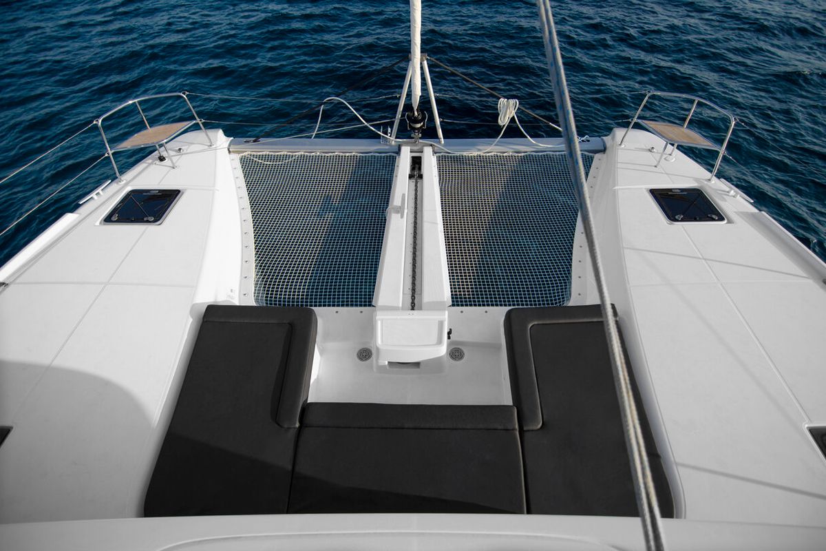 Deck of Golden Promise , a Lagoon 46 catamaran at Athens, Greece