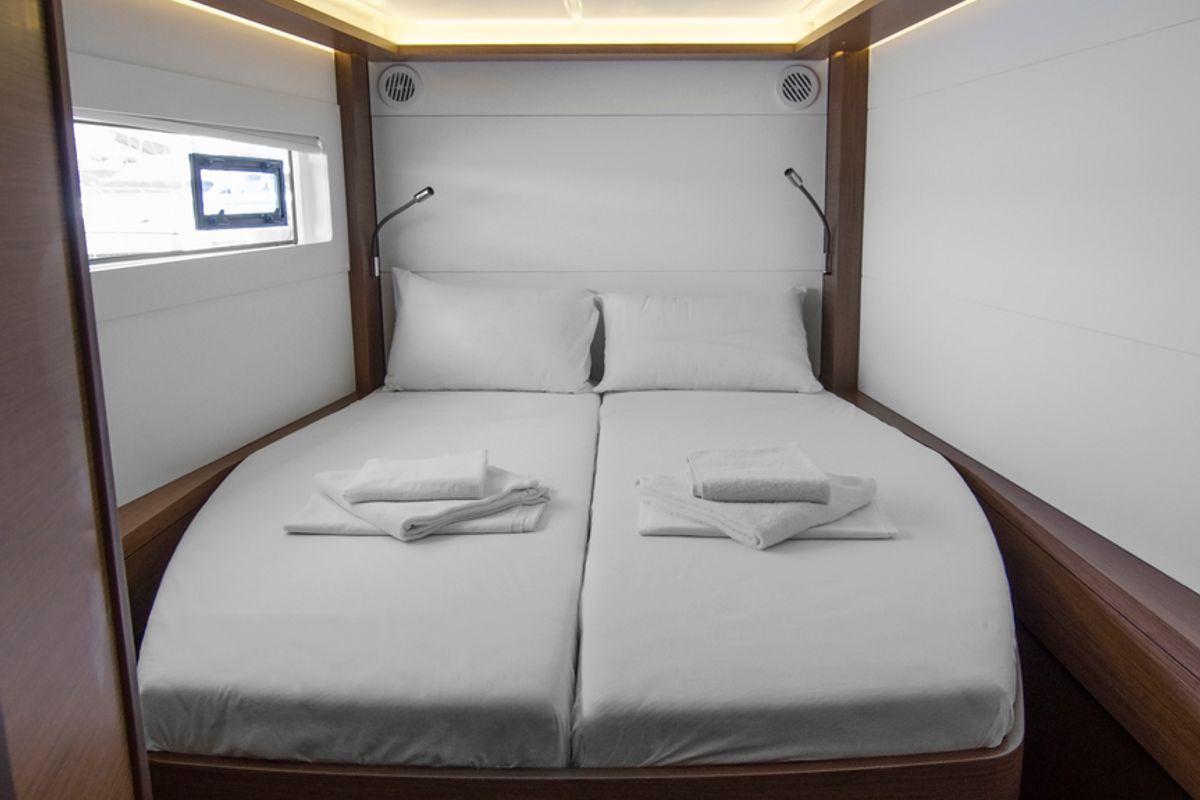 Cabin on Golden Promise , a Lagoon 46 catamaran at Athens, Greece