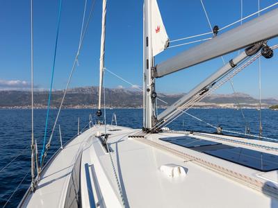 Deck of Lui, a Bavaria Cruiser 51 sailboat at Split, Croatia