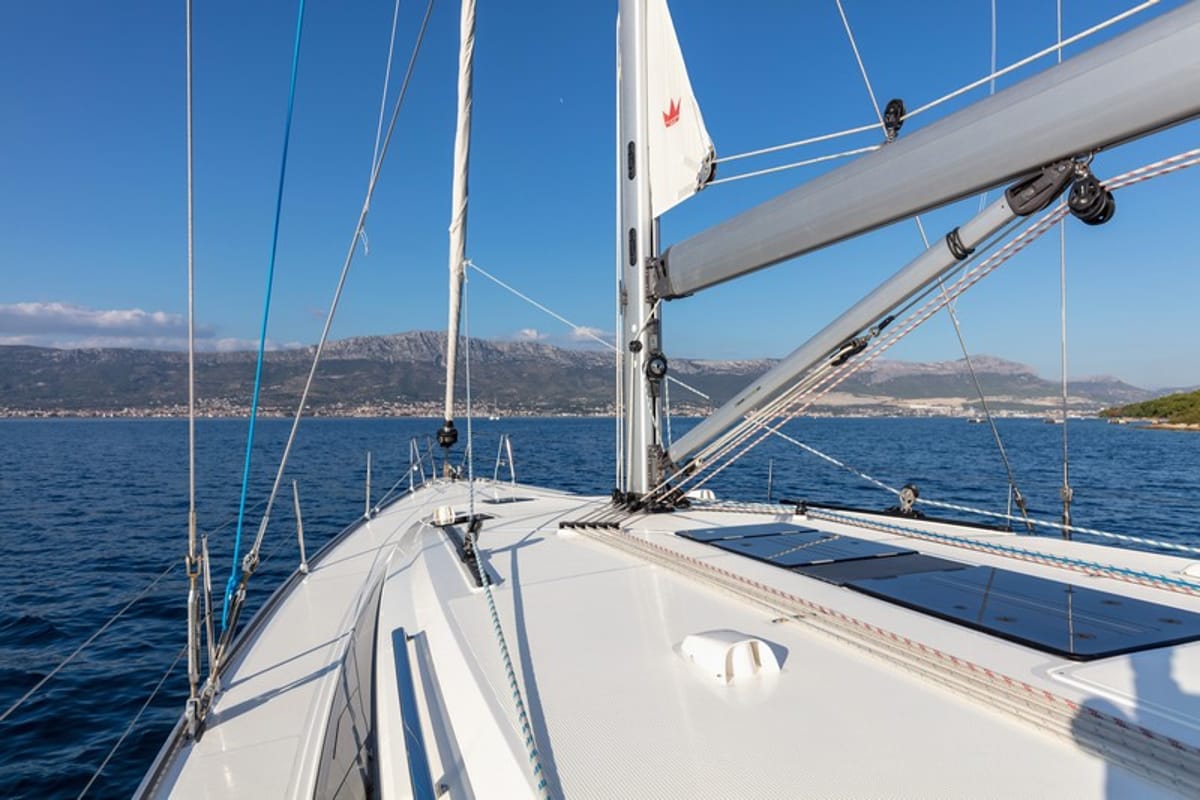 Deck of Lui, a Bavaria Cruiser 51 sailboat at Split, Croatia