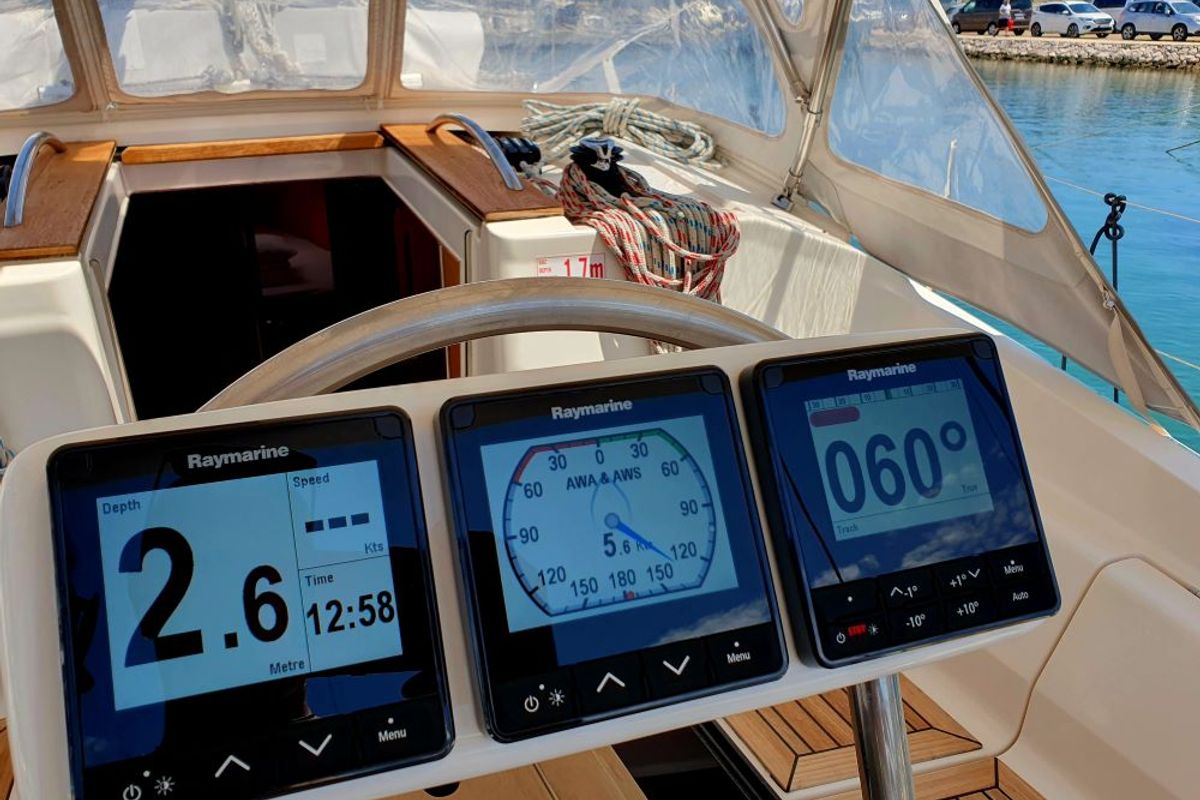 Cockpit of Vita I, a Elan 344 Impression sailboat at Jezera, Croatia