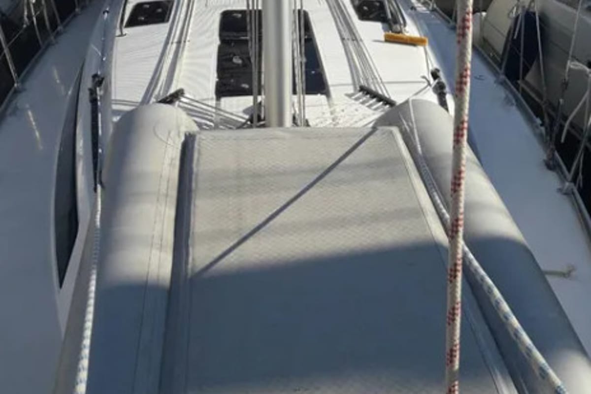 Deck of John K, a Bavaria Cruiser 37 sailboat at Municipal Unit of Lefkada, Greece