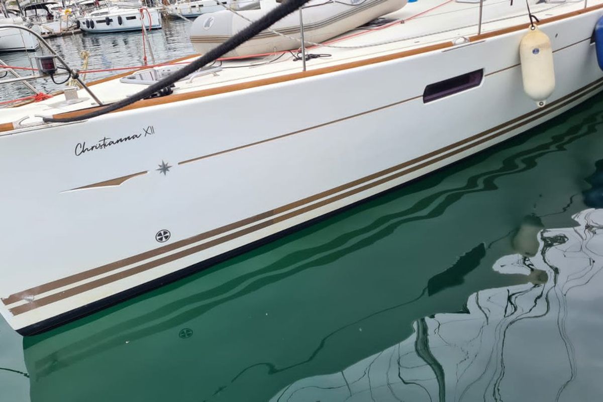 Exterior view of Christianna 12, a Jeanneau 53 sailboat at Athens, Greece