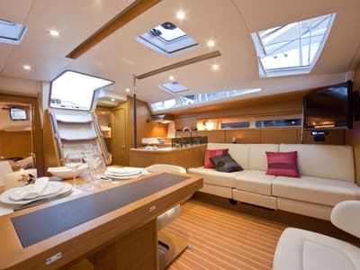 Salon of Christianna 12, a Jeanneau 53 sailboat at Athens, Greece