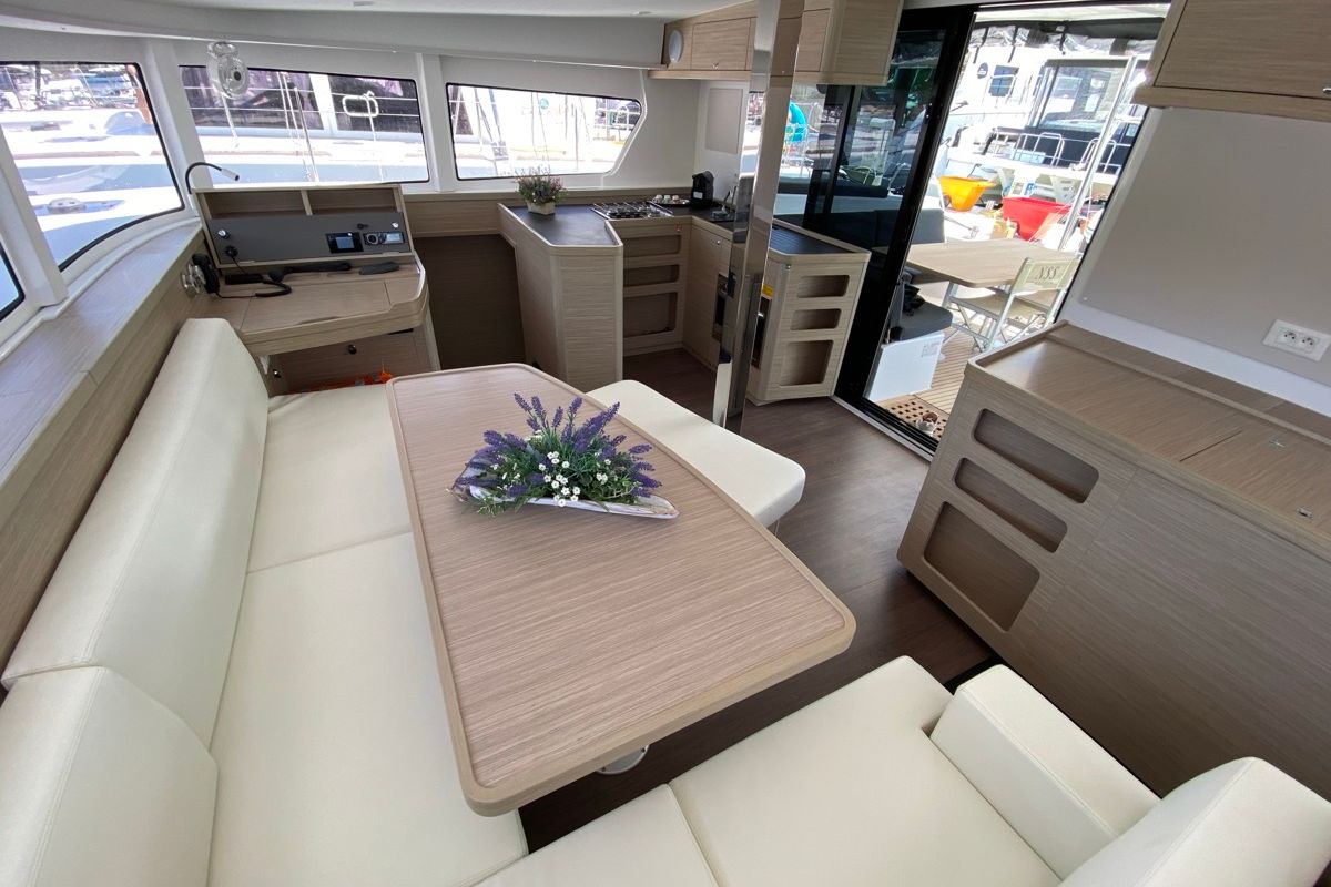 Salon of Cetus, a Lagoon 42 catamaran at Tonnarella, Italy