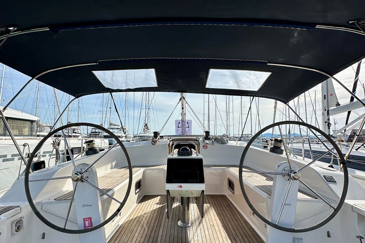 Cockpit of Zoilo, a Bavaria Cruiser 51 sailboat at Općina Sukošan, Croatia