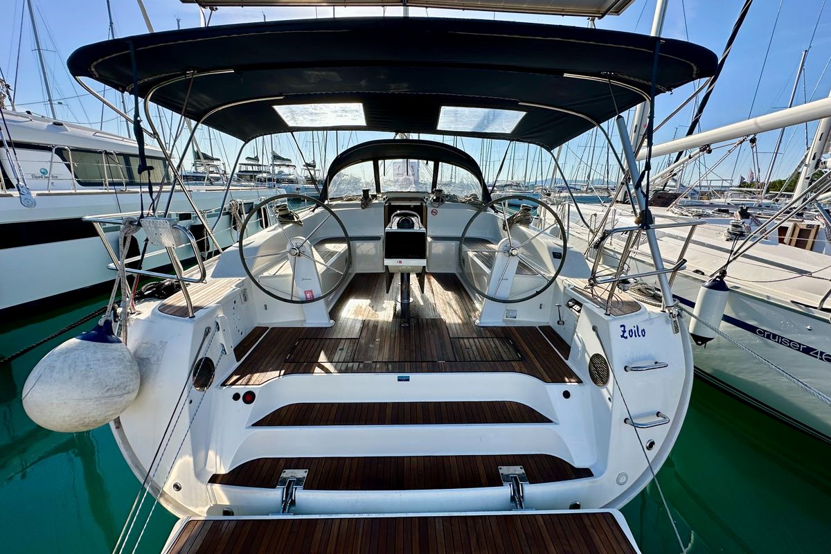 Cockpit of Zoilo, a Bavaria Cruiser 51 sailboat at Općina Sukošan, Croatia