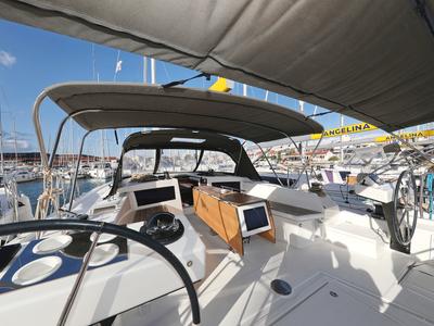 Deck of Anthea, a Dufour 470 sailboat at Grad Trogir, Croatia