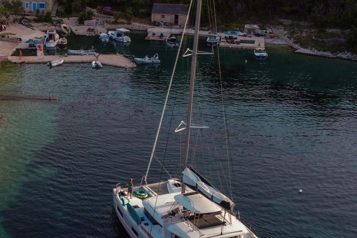 Exterior view of Cortes, a Lagoon 46 catamaran at Općina Rogoznica, Croatia