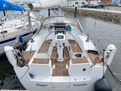 Cockpit of Blomquist, a Hanse Yachts Hanse 320 sailboat at Heiligenhafen, Germany