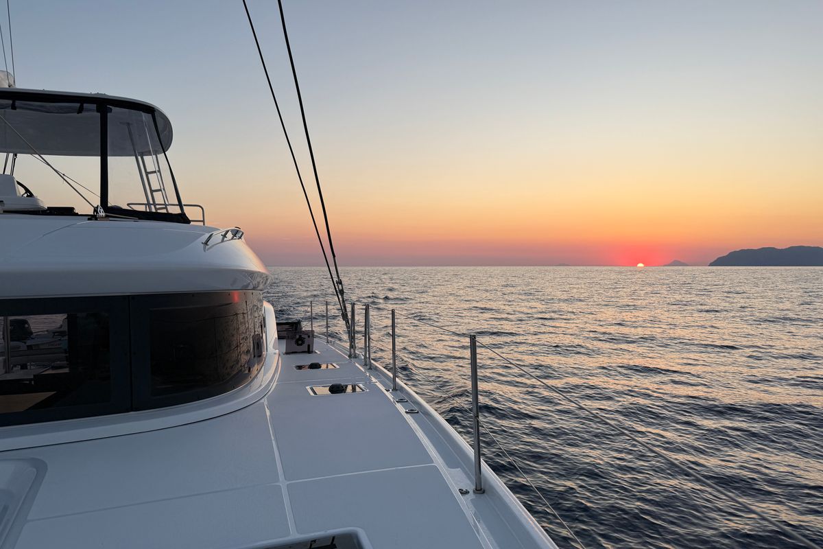 Deck of Athena Blu, a Lagoon 51 catamaran at Athens, Greece