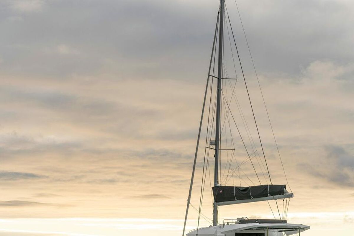 Exterior view of Athena Blu, a Lagoon 51 catamaran at Athens, Greece