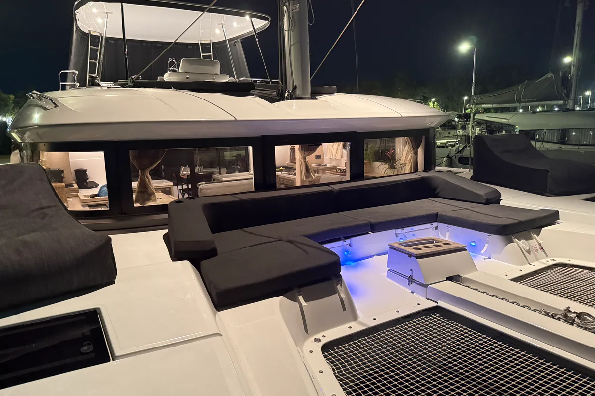 Deck of Athena Blu, a Lagoon 51 catamaran at Athens, Greece
