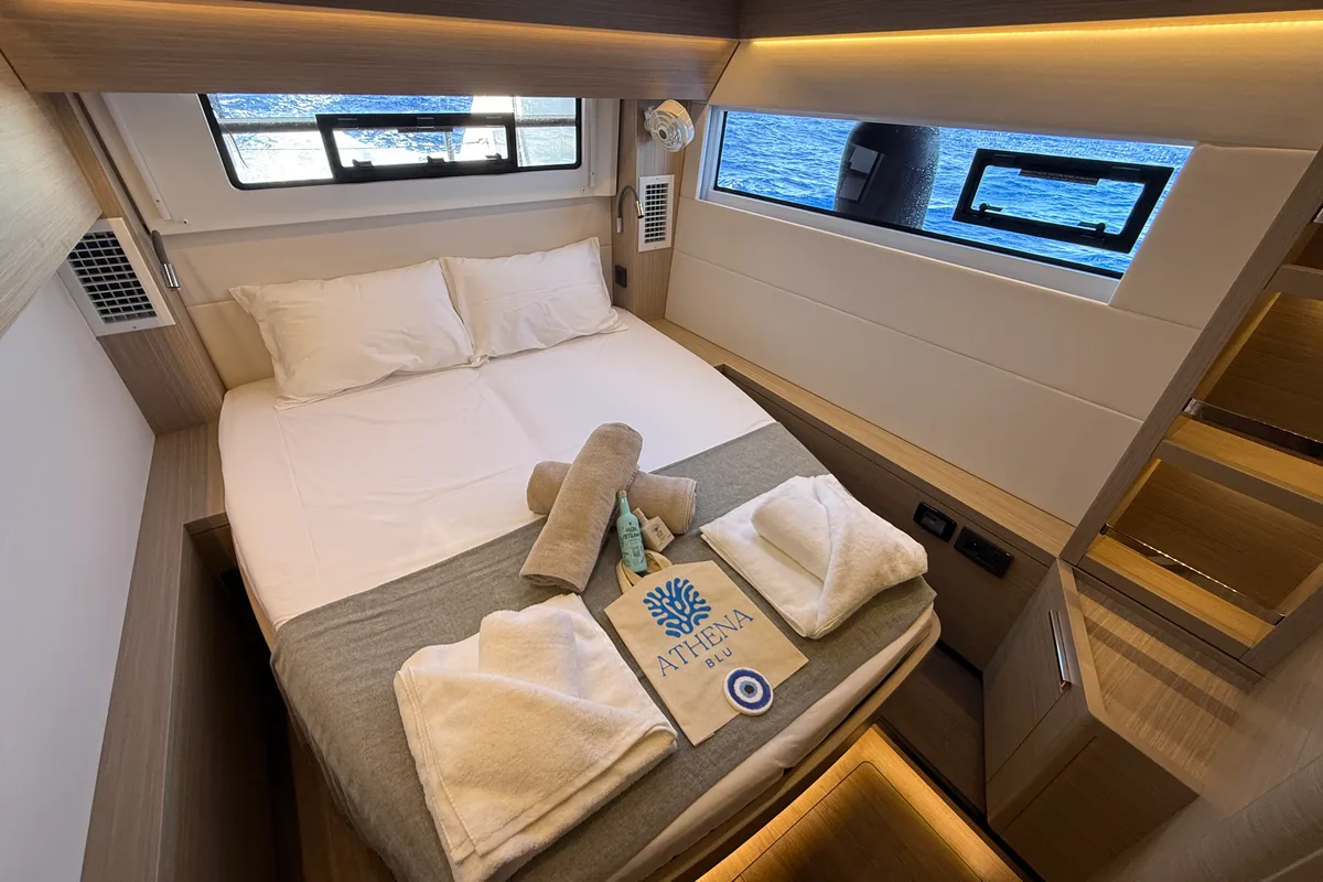 Cabin on Athena Blu, a Lagoon 51 catamaran at Athens, Greece