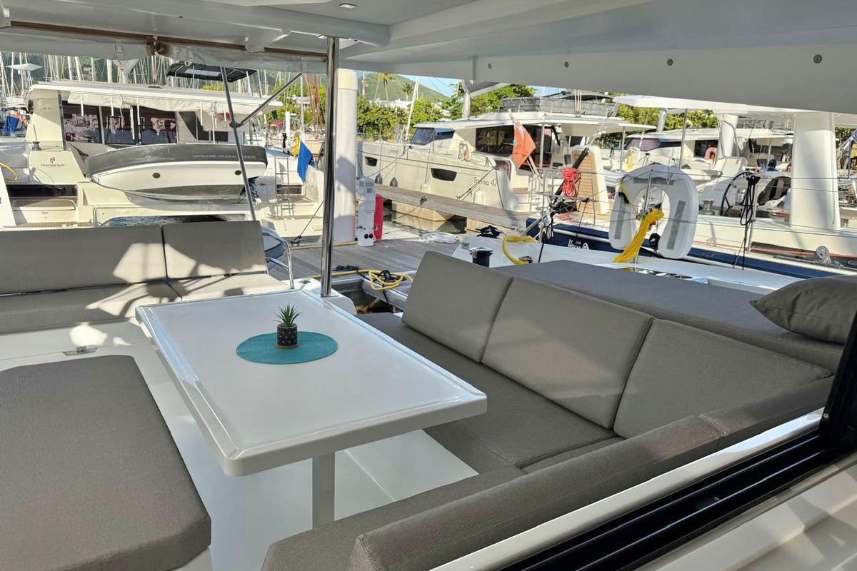 Salon of Morskie Oko, a Fountaine Pajot Elba 45 catamaran at Road Town, British Virgin Islands