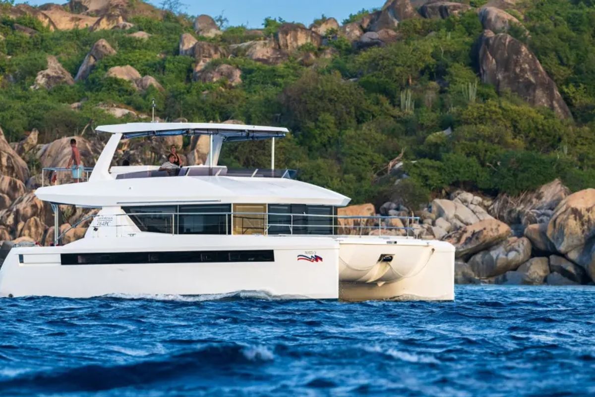 Exterior view of Moorings 464PC Exclusive, a Leopard 46PC catamaran at Central Abaco, Bahamas