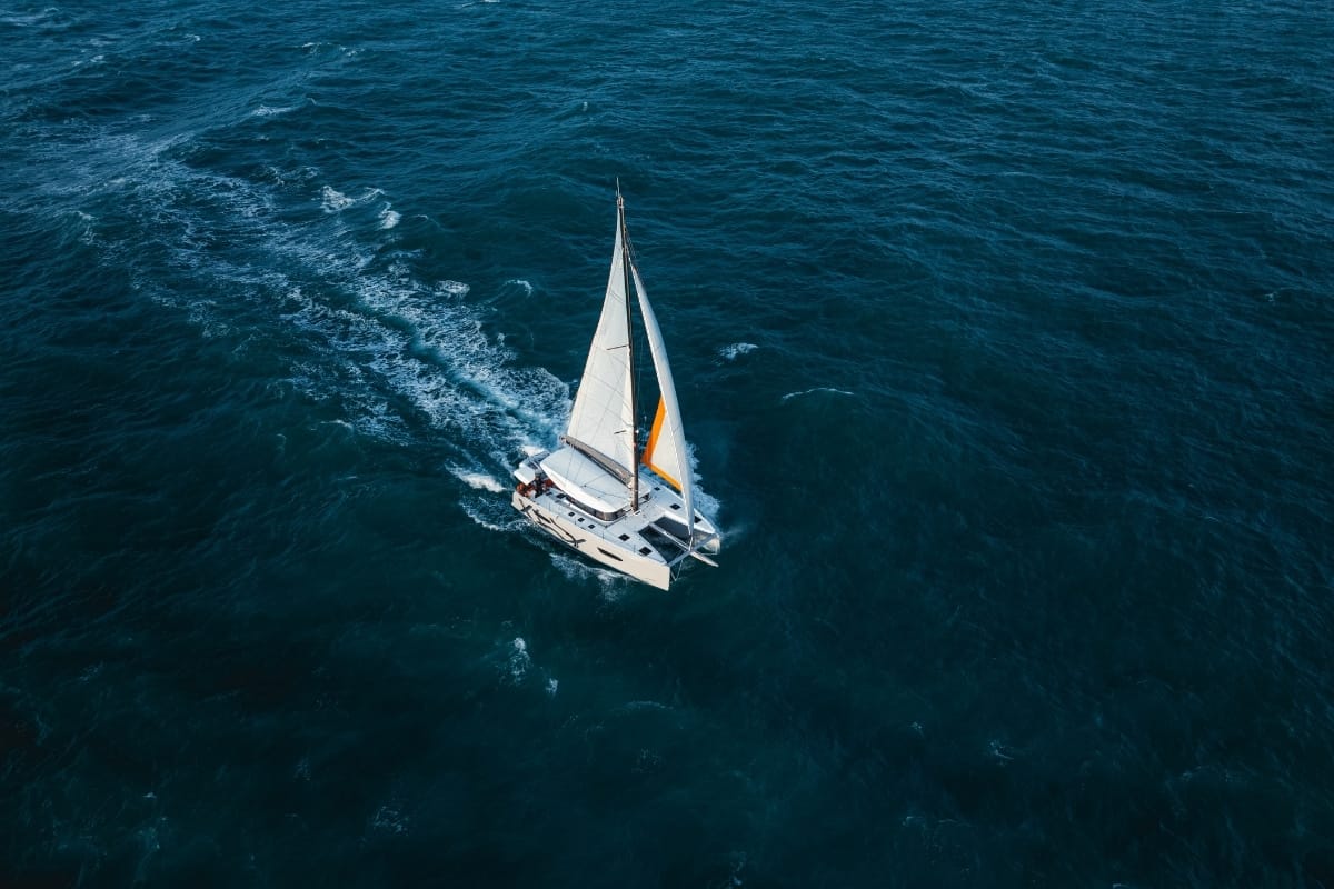 Exterior view of First Kiss, a Excess 13 catamaran at Dubrovnik, Croatia