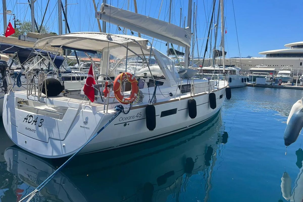 Exterior view of Ada 3, a Beneteau Oceanis 45 sailboat at Marmaris, Turkey