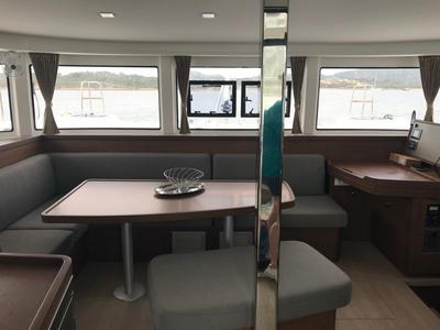 Salon of Sammy, a Lagoon 42 catamaran at Olbia, Italy