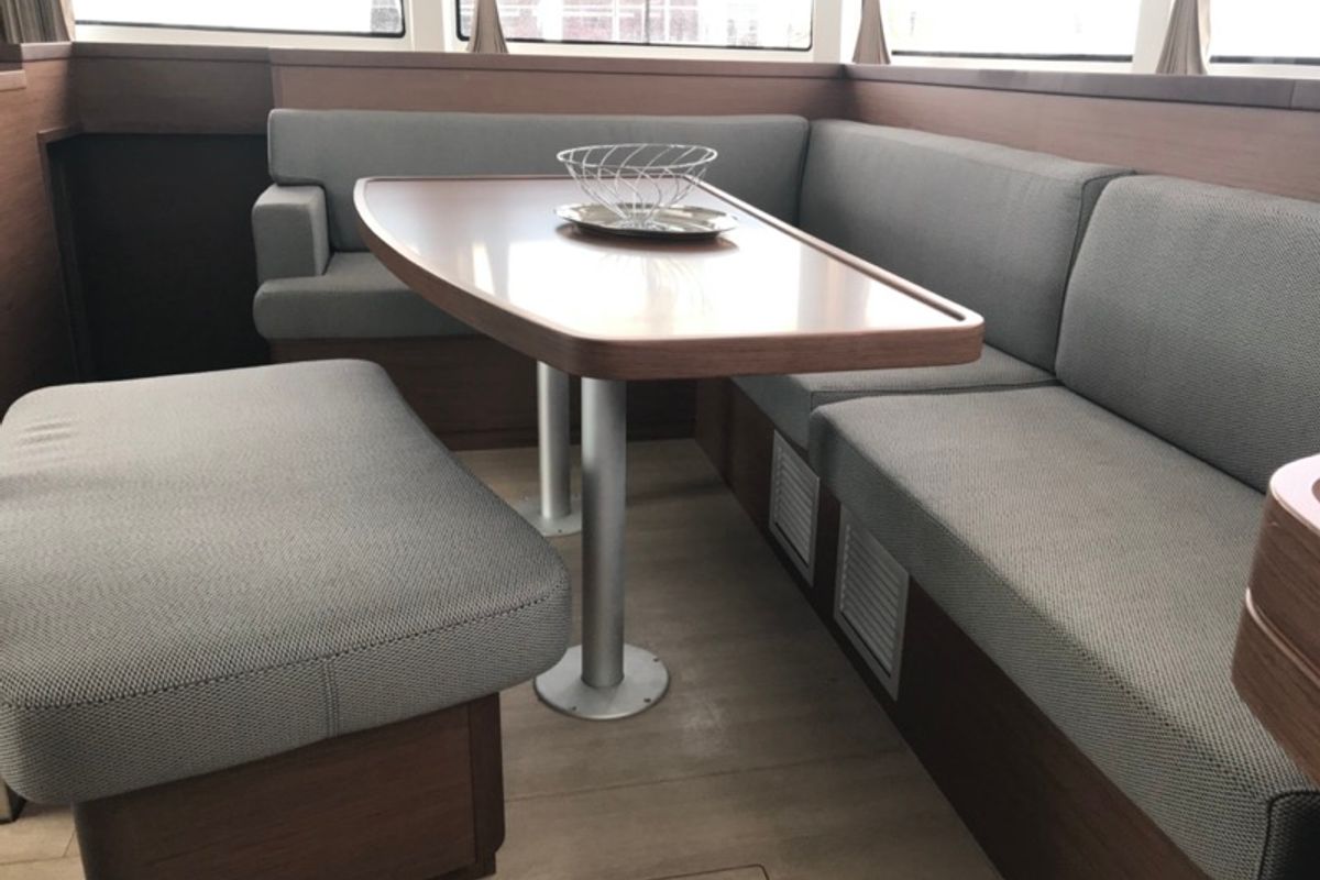 Salon of Sammy, a Lagoon 42 catamaran at Olbia, Italy