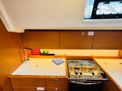 Galley of Simbad, a Bavaria C38 sailboat at Novi Vinodolski, Croatia