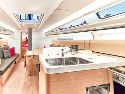 Galley of Mrs. Gump, a Dehler 38 SQ sailboat at Punat, Croatia