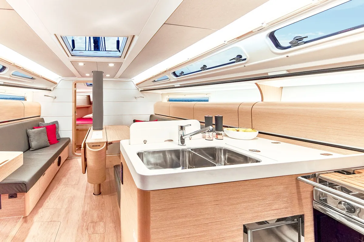 Galley of Mrs. Gump, a Dehler 38 SQ sailboat at Punat, Croatia