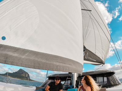 Deck of Sea Spirit, a Nautitech Rochefort Nautitech 40 Open catamaran at Grande Rivière Noire VCA, Mauritius