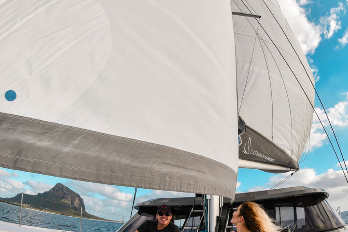 Deck of Sea Spirit, a Nautitech Rochefort Nautitech 40 Open catamaran at Grande Rivière Noire VCA, Mauritius