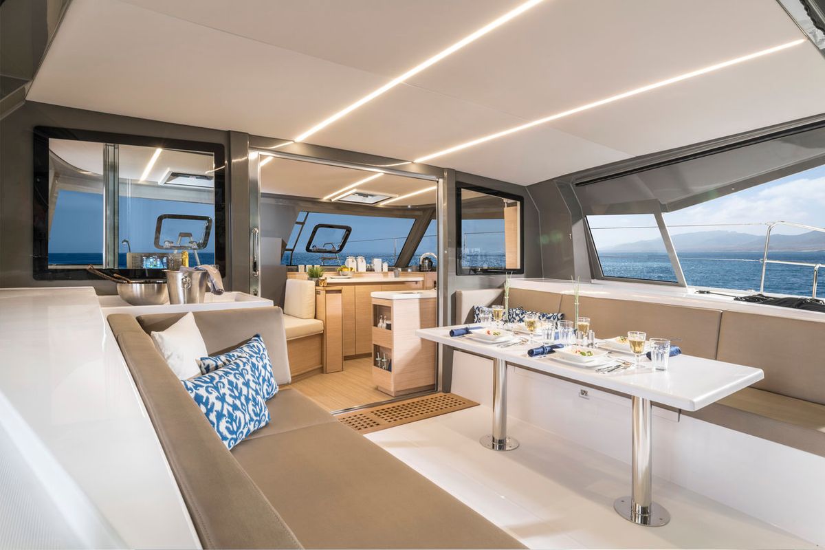 Salon of Sea Spirit, a Nautitech Rochefort Nautitech 40 Open catamaran at Grande Rivière Noire VCA, Mauritius