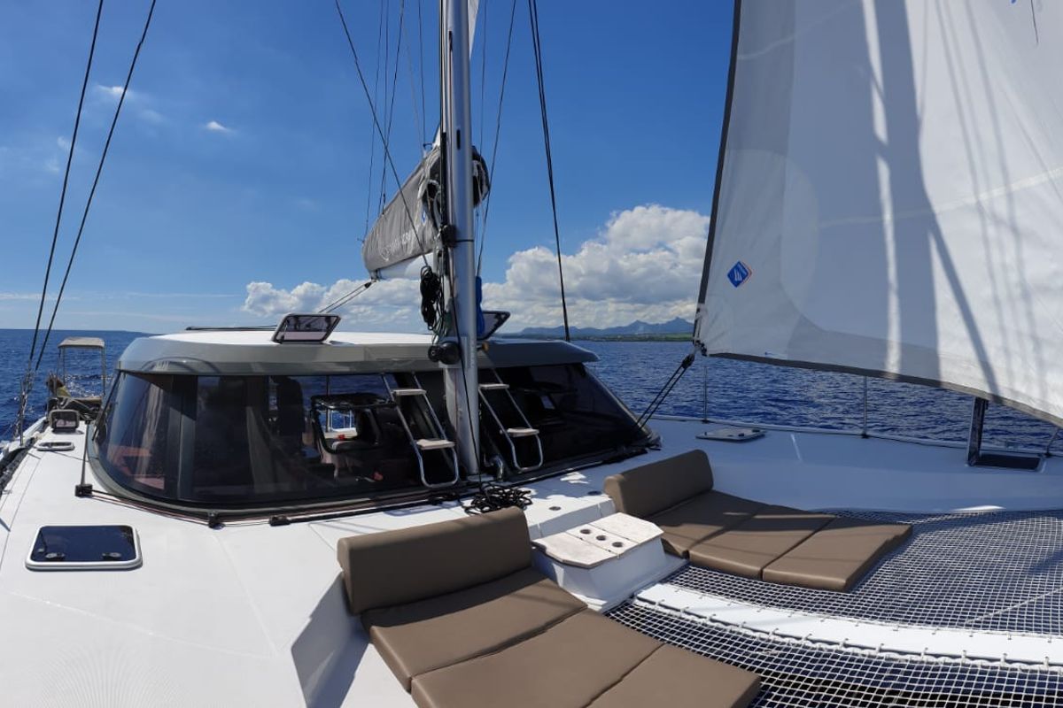 Deck of Sea Spirit, a Nautitech Rochefort Nautitech 40 Open catamaran at Grande Rivière Noire VCA, Mauritius