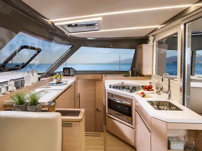 Galley of Sea Spirit, a Nautitech Rochefort Nautitech 40 Open catamaran at Grande Rivière Noire VCA, Mauritius