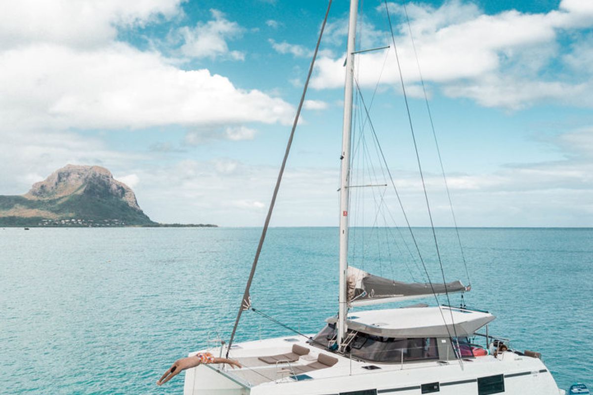 Exterior view of Sea Spirit, a Nautitech Rochefort Nautitech 40 Open catamaran at Grande Rivière Noire VCA, Mauritius