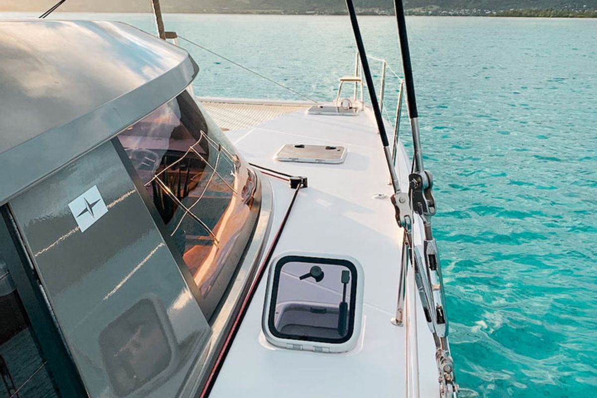 Deck of Sea Spirit, a Nautitech Rochefort Nautitech 40 Open catamaran at Grande Rivière Noire VCA, Mauritius