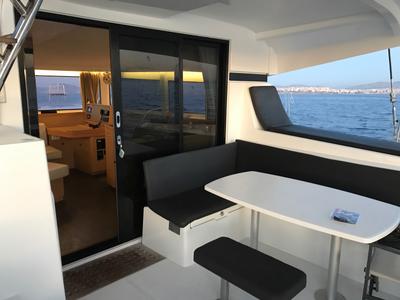 Deck of Petalida, a Lagoon 42 catamaran at Kos, Greece