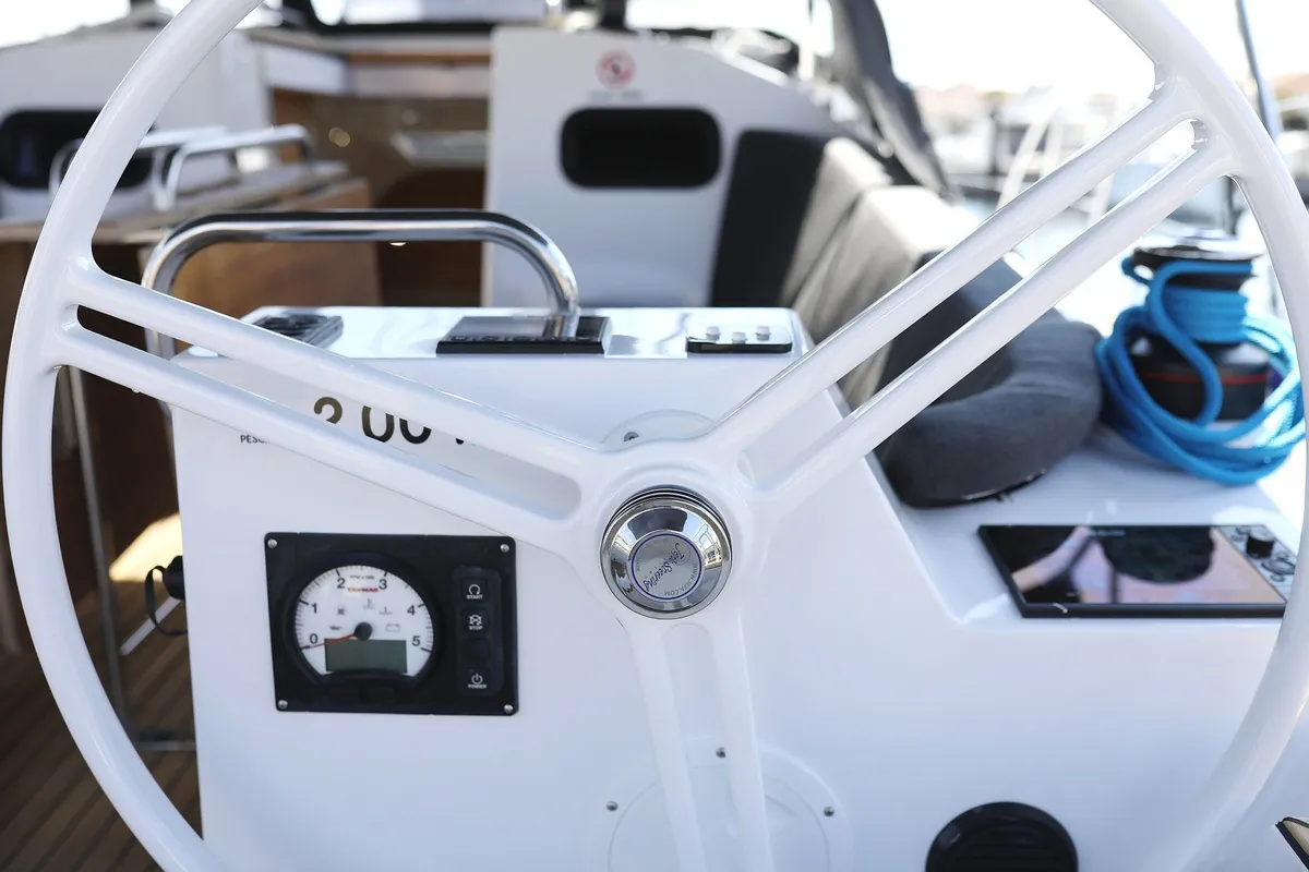 Cockpit of Kaya, a Elan Impression 40.1 sailboat at Grad Biograd na Moru, Croatia