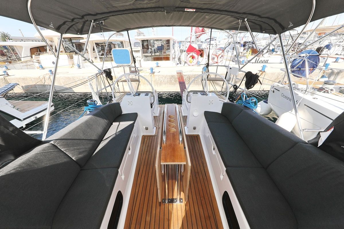 Cockpit of Kaya, a Elan Impression 40.1 sailboat at Grad Biograd na Moru, Croatia