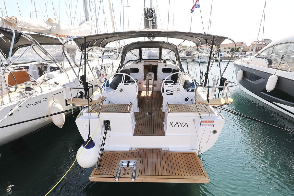 Cockpit of Kaya, a Elan Impression 40.1 sailboat at Grad Biograd na Moru, Croatia