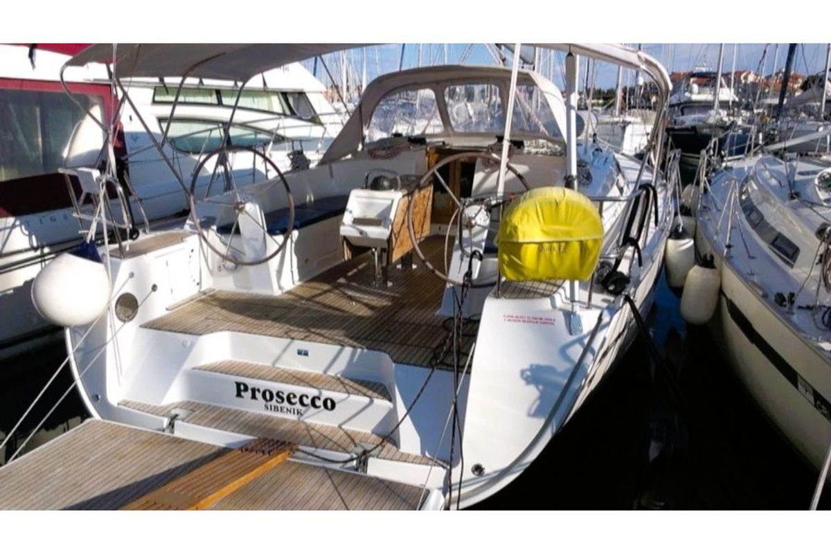 Deck of PROSECCO, a Bavaria Cruiser 46 sailboat at Grad Trogir, Croatia