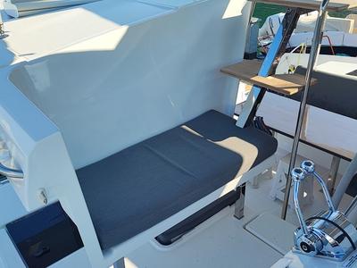Cockpit of Blue Orion, a Fountaine Pajot Isla 40 catamaran at Fethiye, Turkey