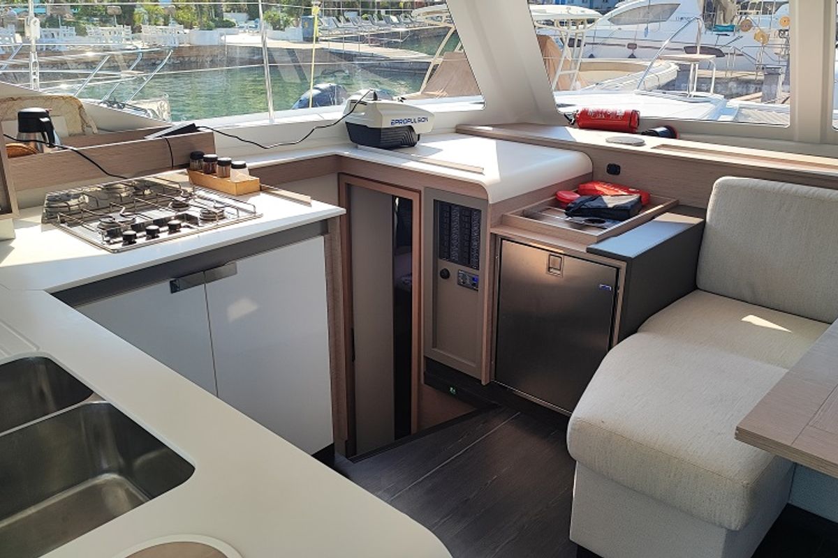 Galley of Blue Orion, a Fountaine Pajot Isla 40 catamaran at Fethiye, Turkey