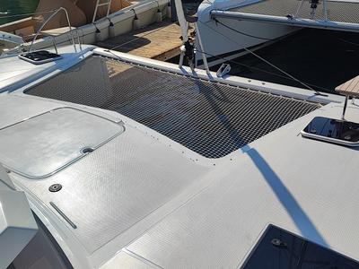 Deck of Blue Orion, a Fountaine Pajot Isla 40 catamaran at Fethiye, Turkey