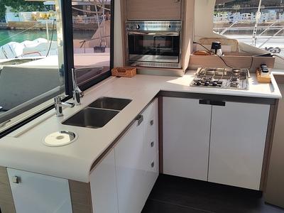 Galley of Blue Orion, a Fountaine Pajot Isla 40 catamaran at Fethiye, Turkey