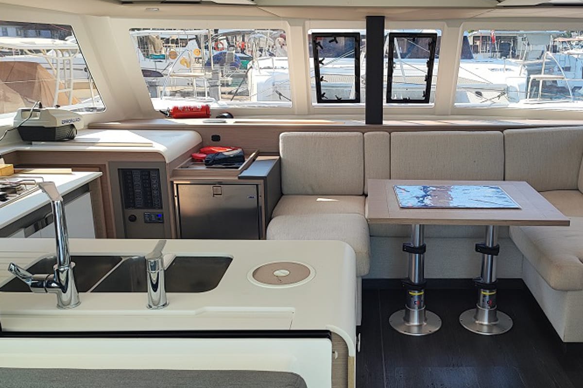 Galley of Blue Orion, a Fountaine Pajot Isla 40 catamaran at Fethiye, Turkey
