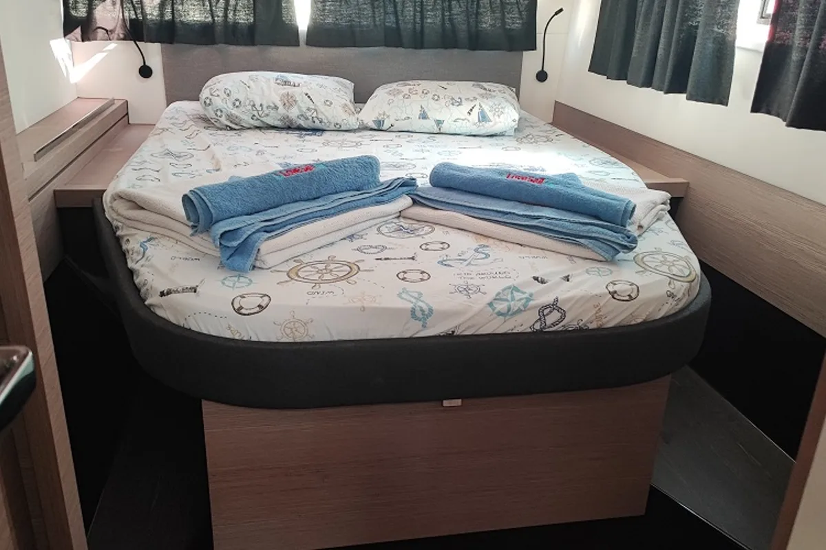 Cabin on Blue Orion, a Fountaine Pajot Isla 40 catamaran at Fethiye, Turkey