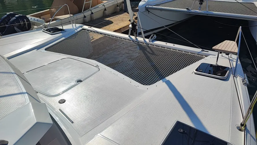 Deck of Blue Orion, a Fountaine Pajot Isla 40 catamaran at Fethiye, Turkey
