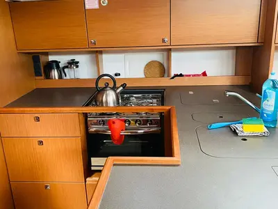 Galley of B-Line, a Bavaria C50 sailboat at Fethiye, Turkey